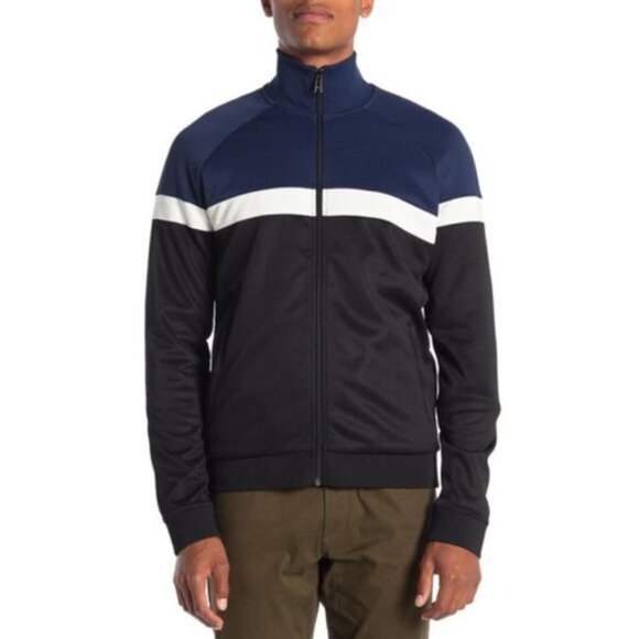 Vince Mens Black Blue Full Zip Collared Pockets Light Track Jackets Sz M New - Picture 4 of 9